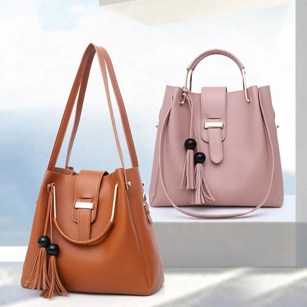 3Pcs Or Set Handbags PU Leather Shoulder Bags Casual Tote Bag Tassel Metal Handle Designer Composite Bags