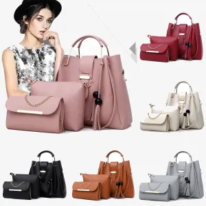 3Pcs Or Set Handbags PU Leather Shoulder Bags Casual Tote Bag Tassel Metal Handle Designer Composite Bags