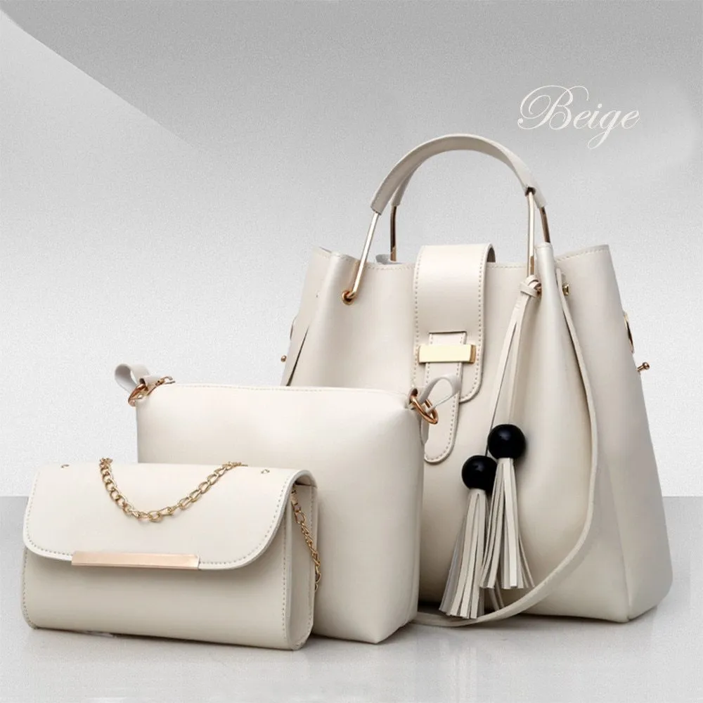 3Pcs Or Set Handbags PU Leather Shoulder Bags Casual Tote Bag Tassel Metal Handle Designer Composite Bags