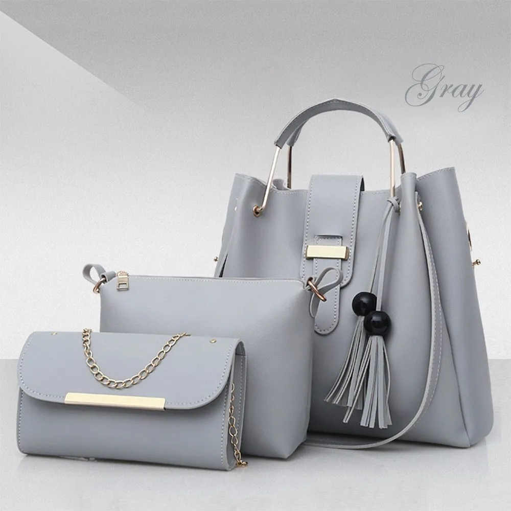 3Pcs Or Set Handbags PU Leather Shoulder Bags Casual Tote Bag Tassel Metal Handle Designer Composite Bags