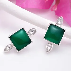 92.5 Silver Serene Green Onyx Stud Earrings