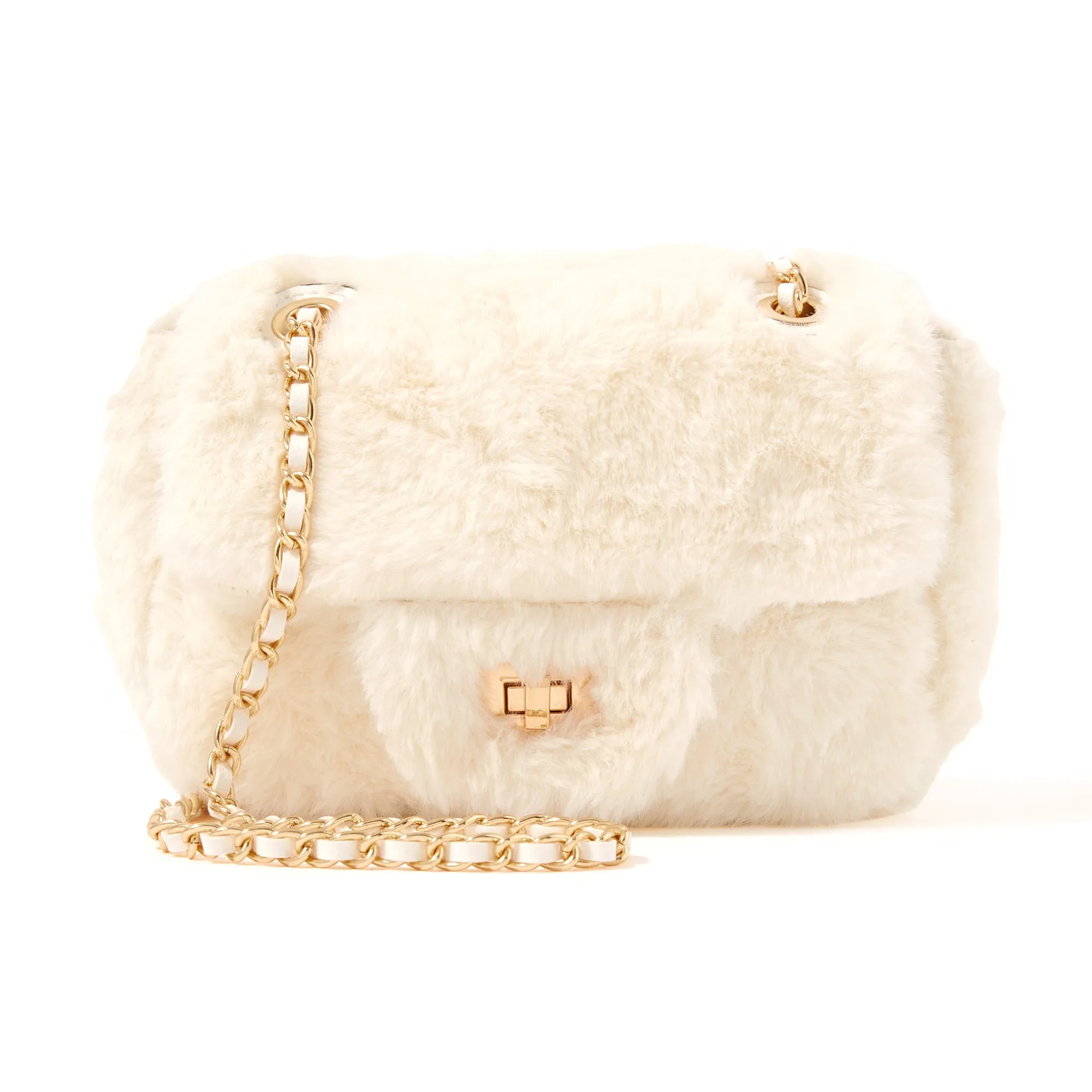 Accessorize London Women's Billie Mini Faux Cream Fur Cross-Body Bag