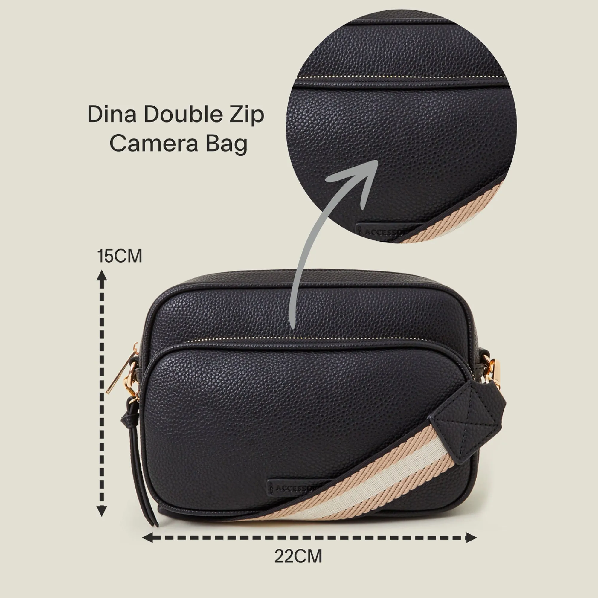 Accessorize London Women's Black Dina Double Zip Camera Bag