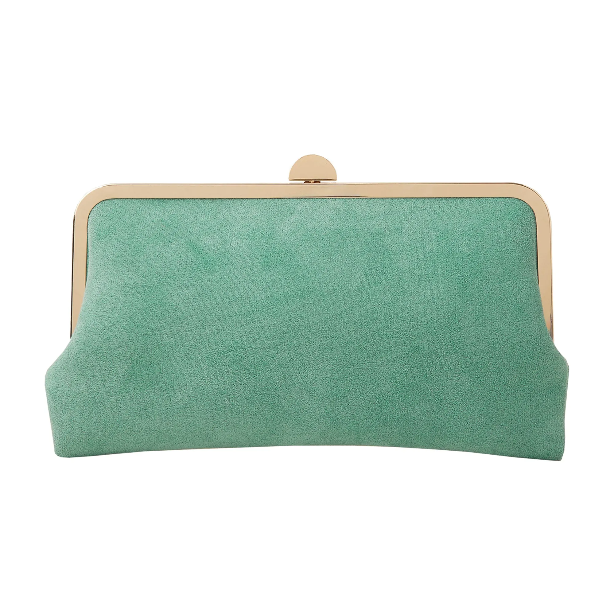 Accessorize London Women's Light Green Curved Suedette Clip Frame Clutch Bag