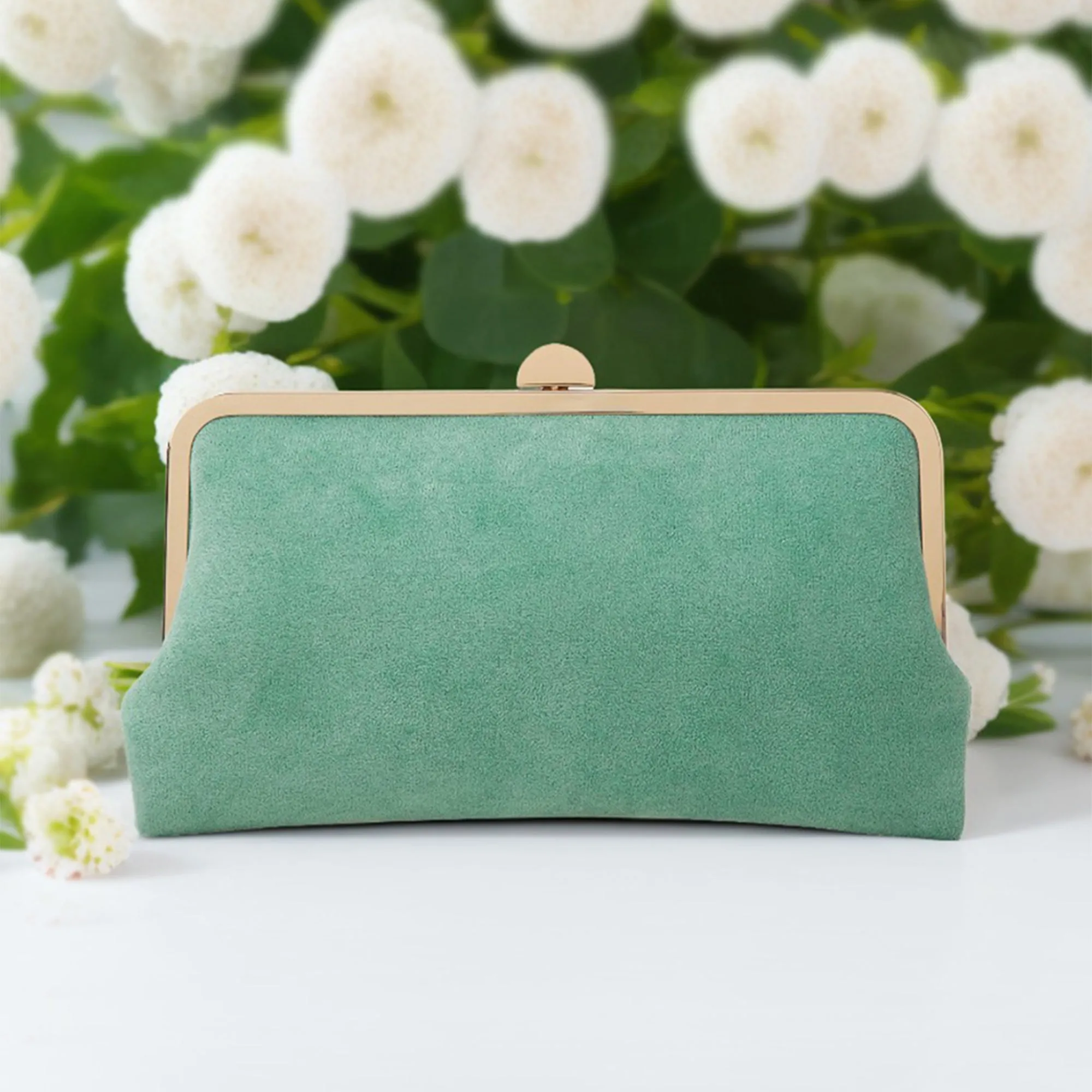 Accessorize London Women's Light Green Curved Suedette Clip Frame Clutch Bag