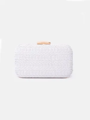 ALEXANDRA TEXTURED BOXY CLUTCH BAG IN WHITE