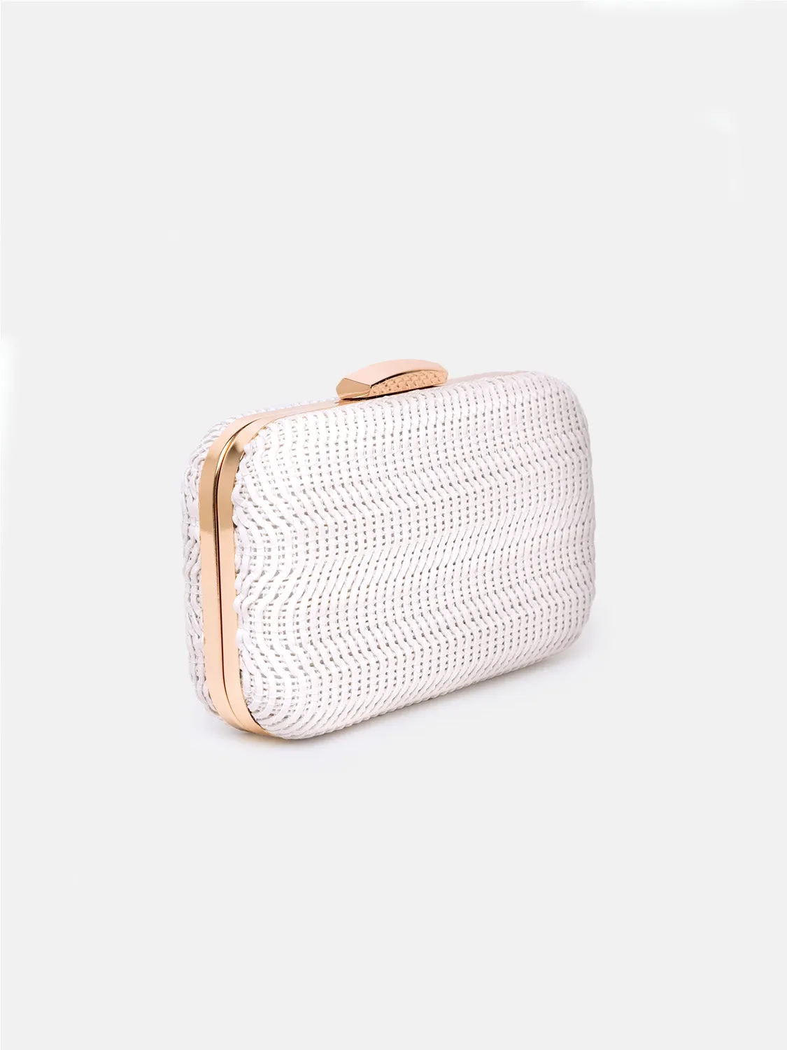 ALEXANDRA TEXTURED BOXY CLUTCH BAG IN WHITE