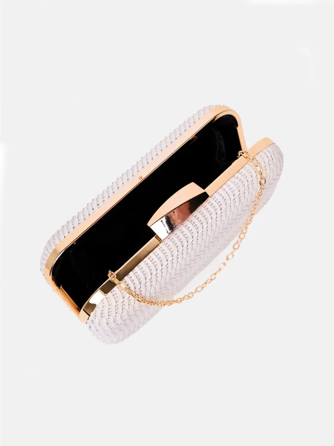 ALEXANDRA TEXTURED BOXY CLUTCH BAG IN WHITE