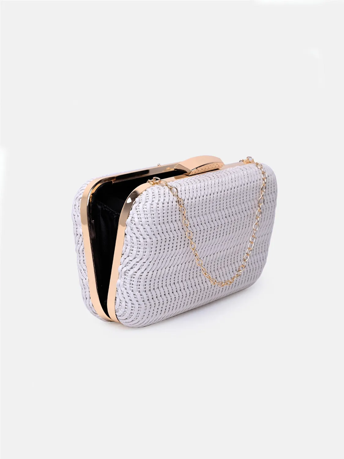 ALEXANDRA TEXTURED BOXY CLUTCH BAG IN WHITE