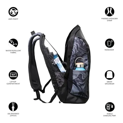 Arctic Fox Slope Anti-Theft Backpack | 15.5 Inches Laptop Bag with USB Charging Port|(Marble Black)