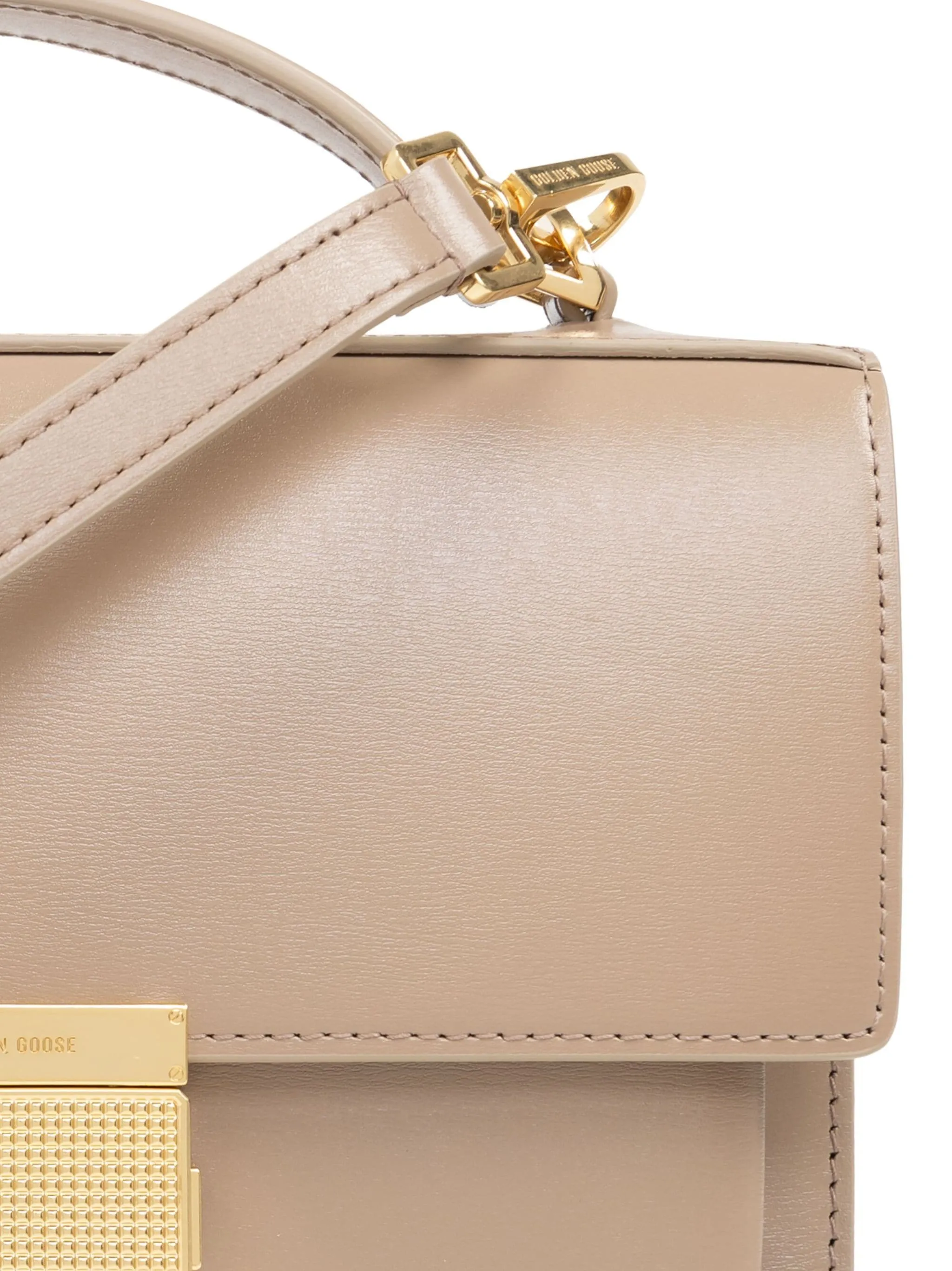 Beige Calf Leather Flat Top Bag