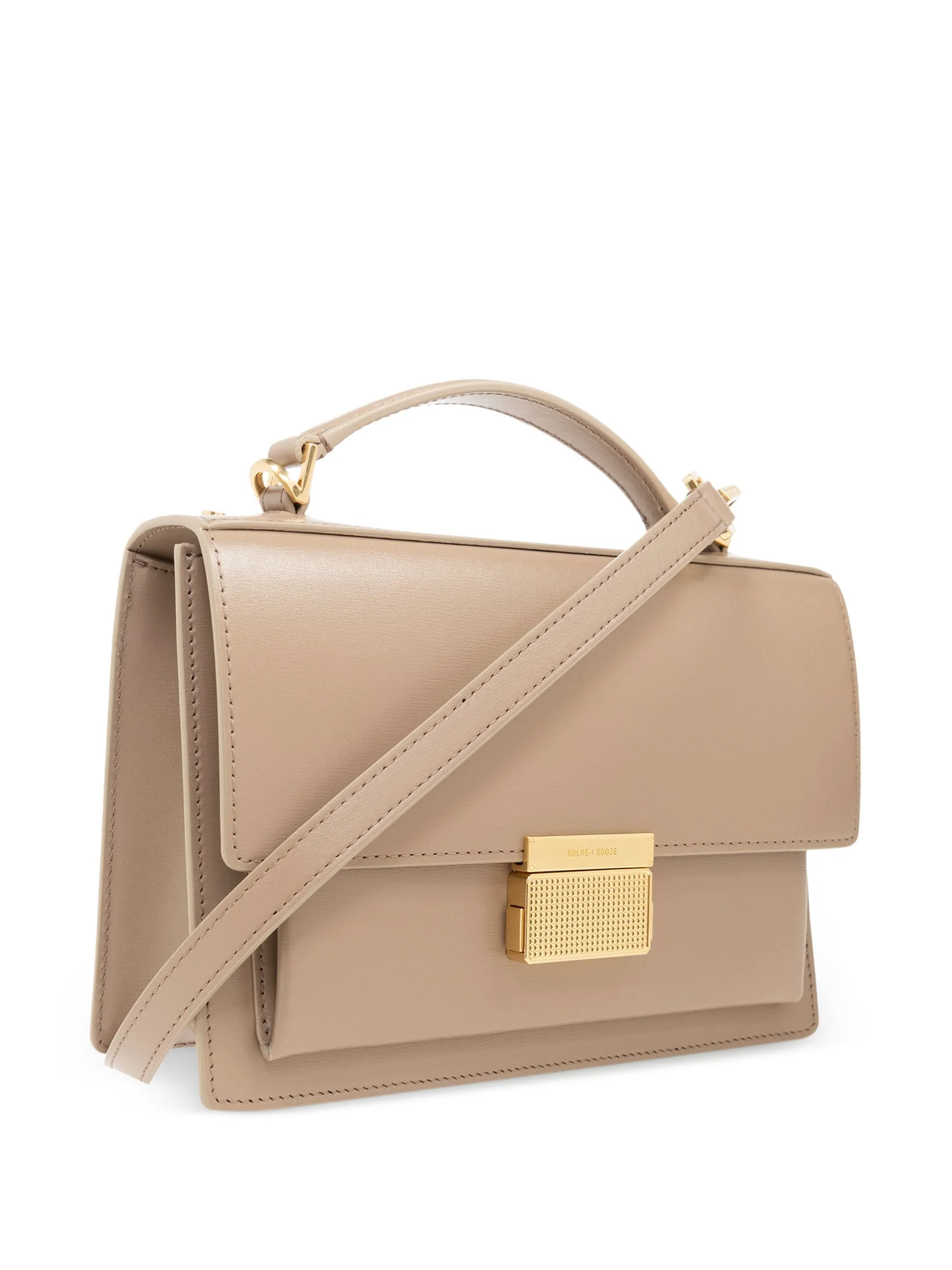 Beige Calf Leather Flat Top Bag