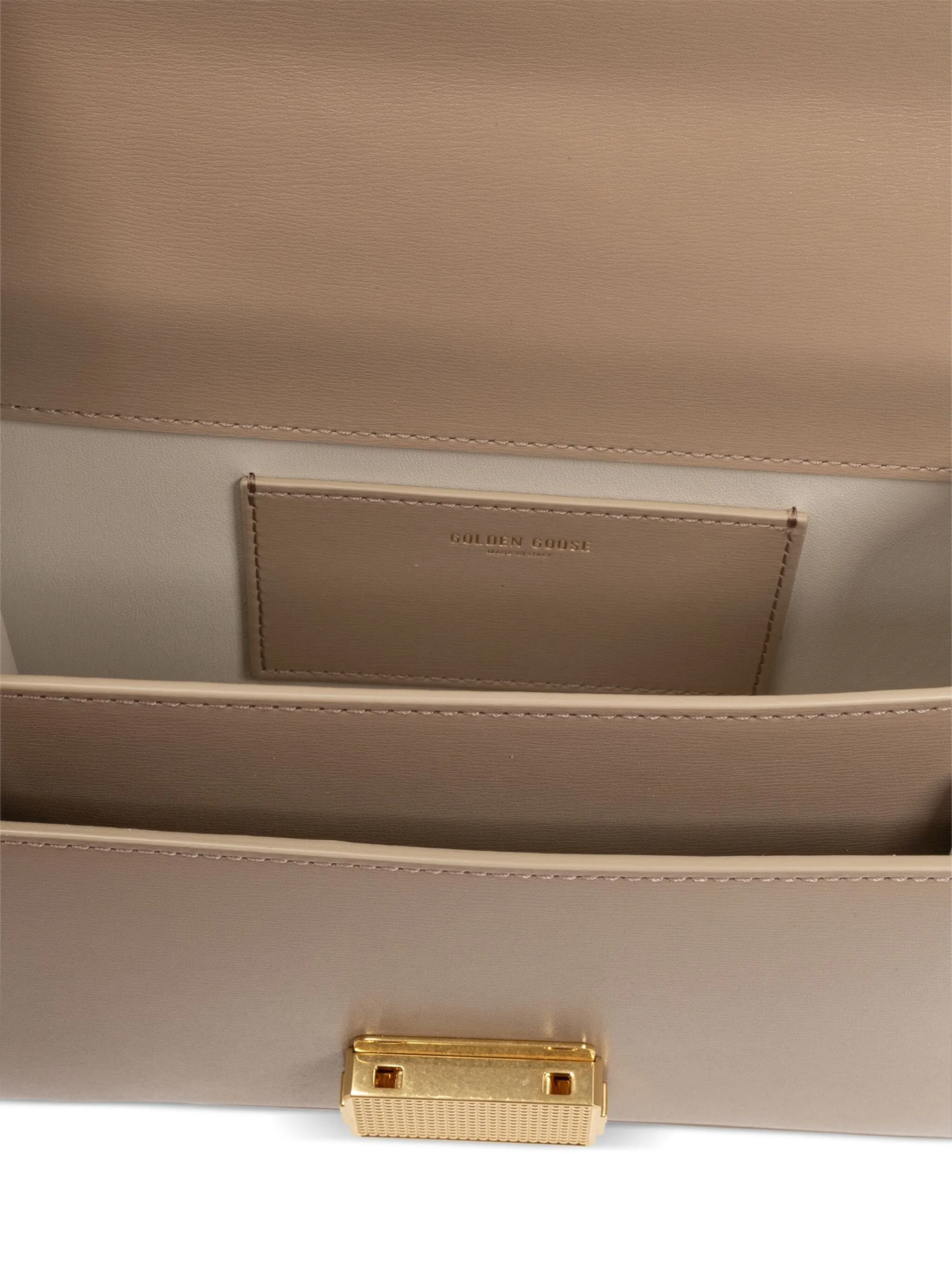 Beige Calf Leather Flat Top Bag