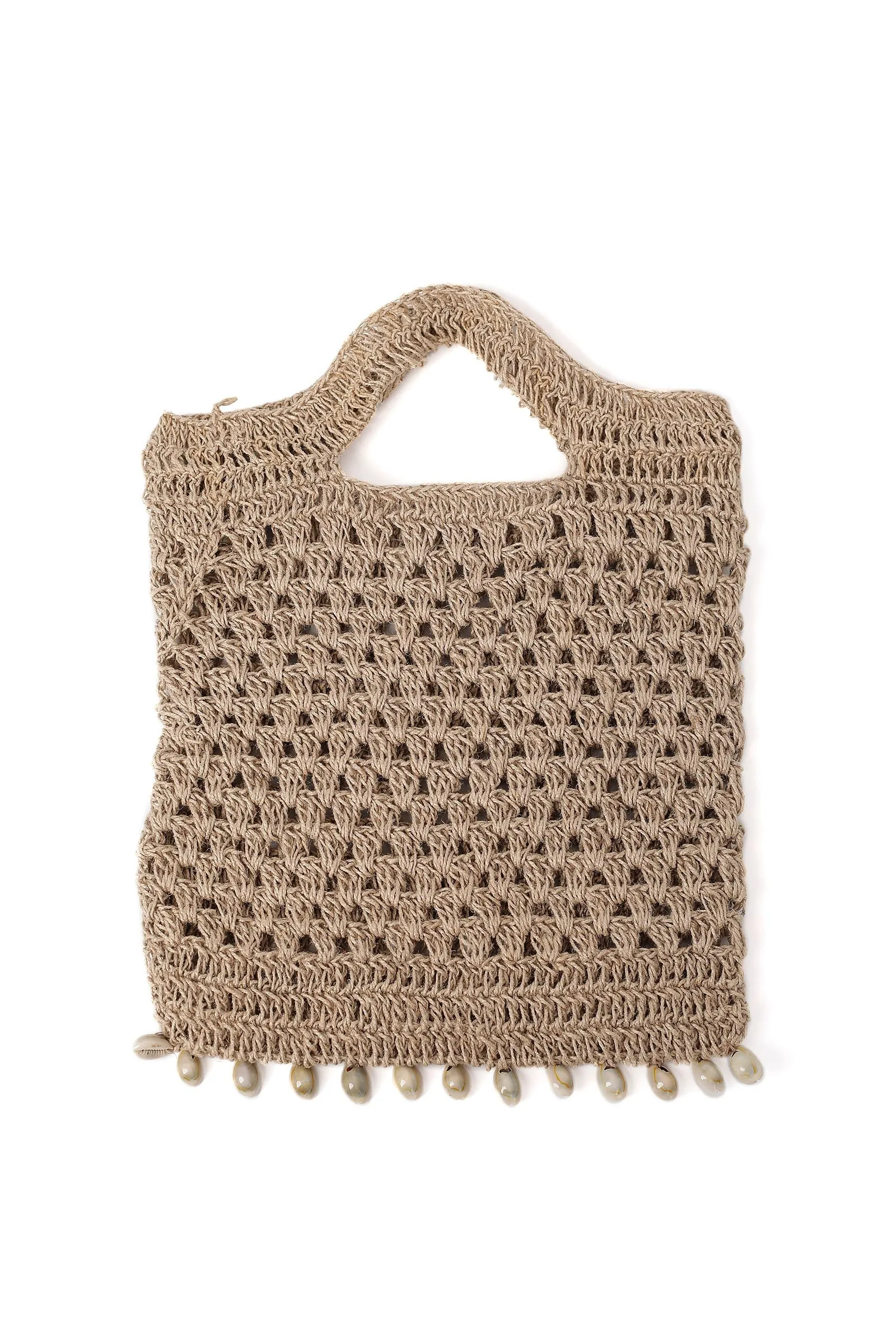 Beige Cowshell Jute Tote Bag