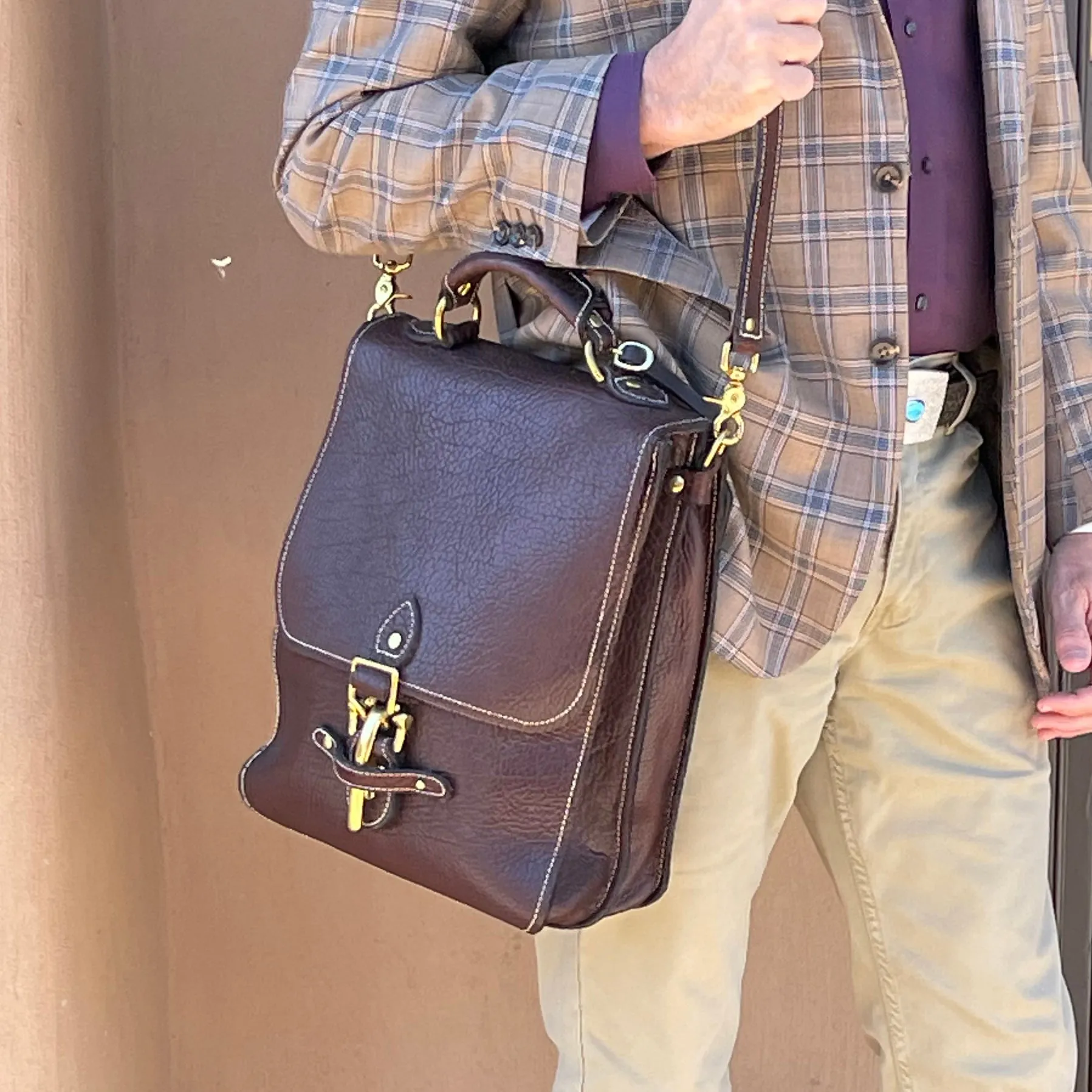 Billy Sunday Chocolate Bison Leather Messenger Bag