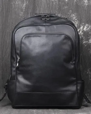 Black Leather Mens 14inch Laptop Backpack Backpacks School Backpack Travel Backpack for Men