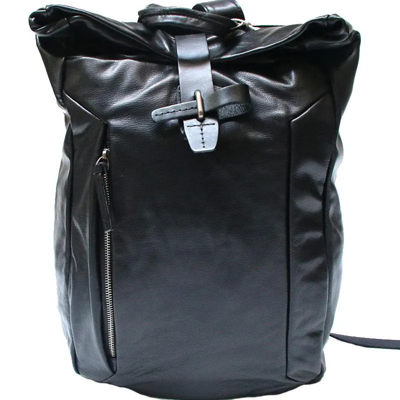 Black Leather Mens Backpacks Travel Backpacks Laptop Backpack for men