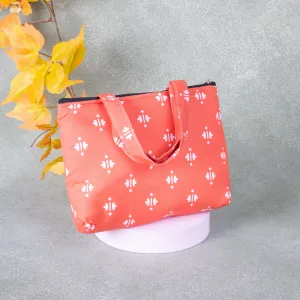 Bristlefront everyday handy bags Orange Colour with White Small Dots Flower Design.