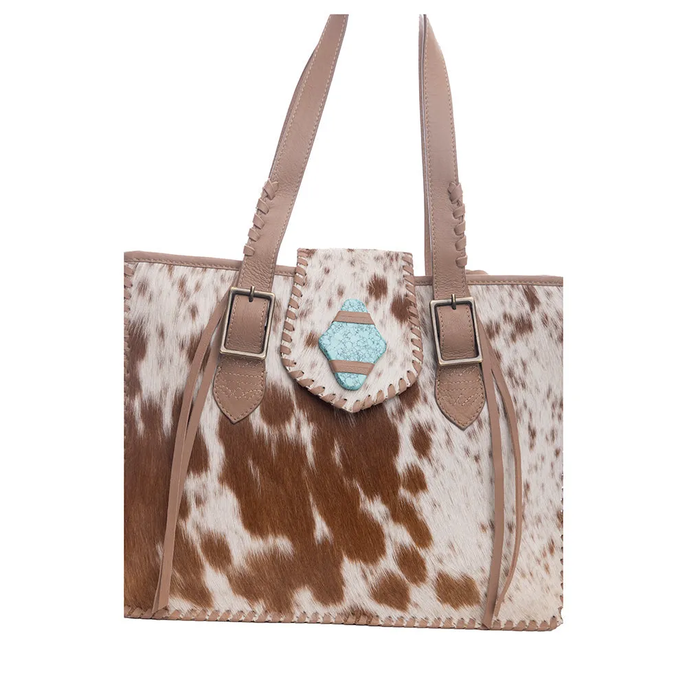 Carrington Club Leather And Hairon Bag in Brown & White Hide