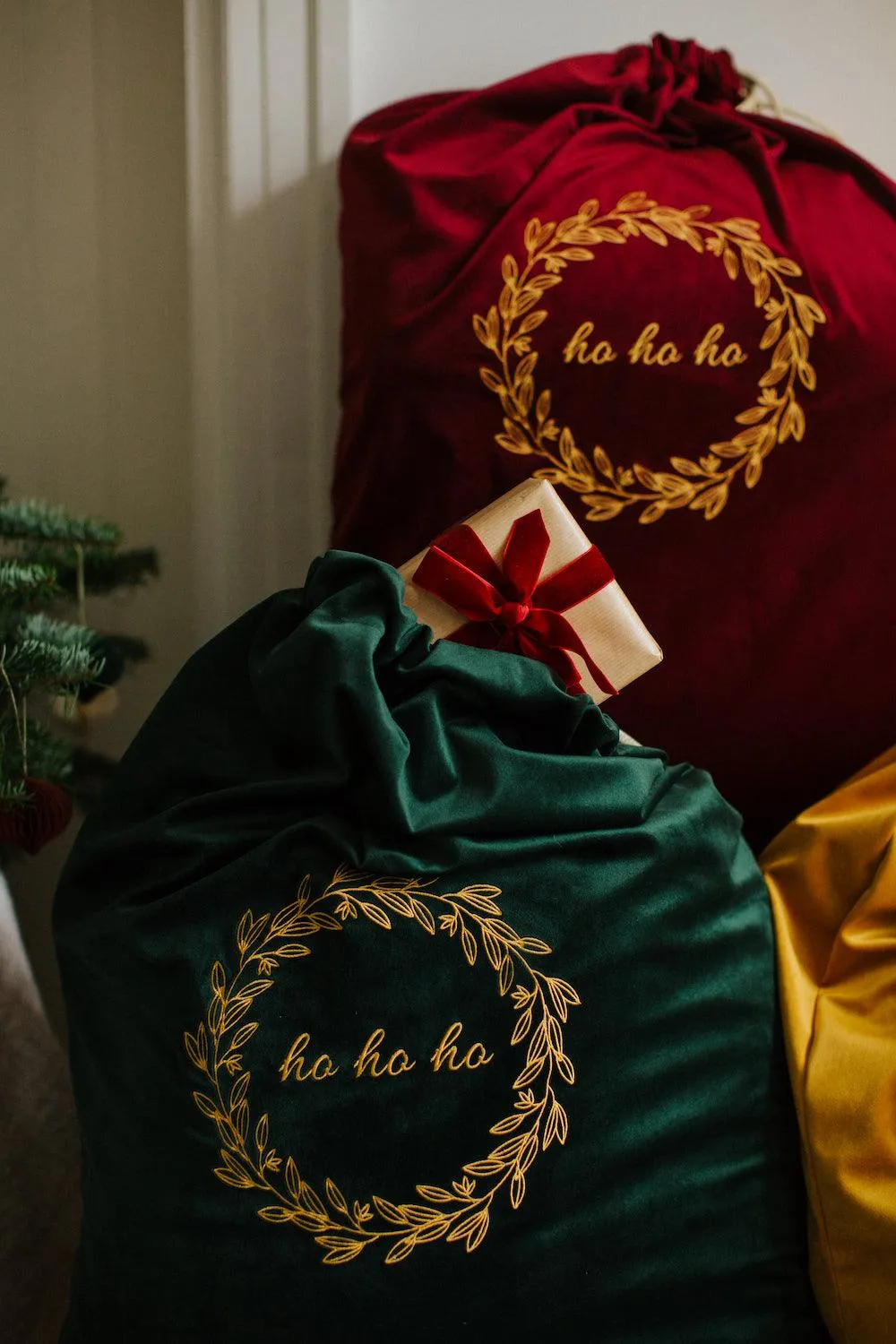 Christmas sack in velvet red wine | Christmas bags for gifts