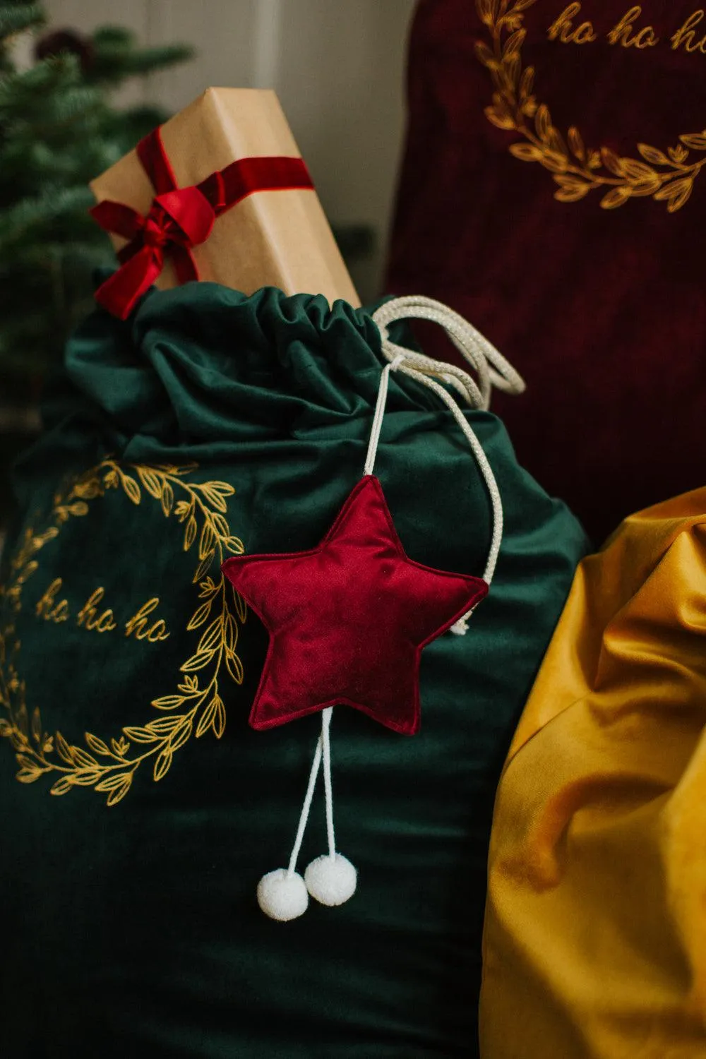 Christmas sack in velvet red wine | Christmas bags for gifts