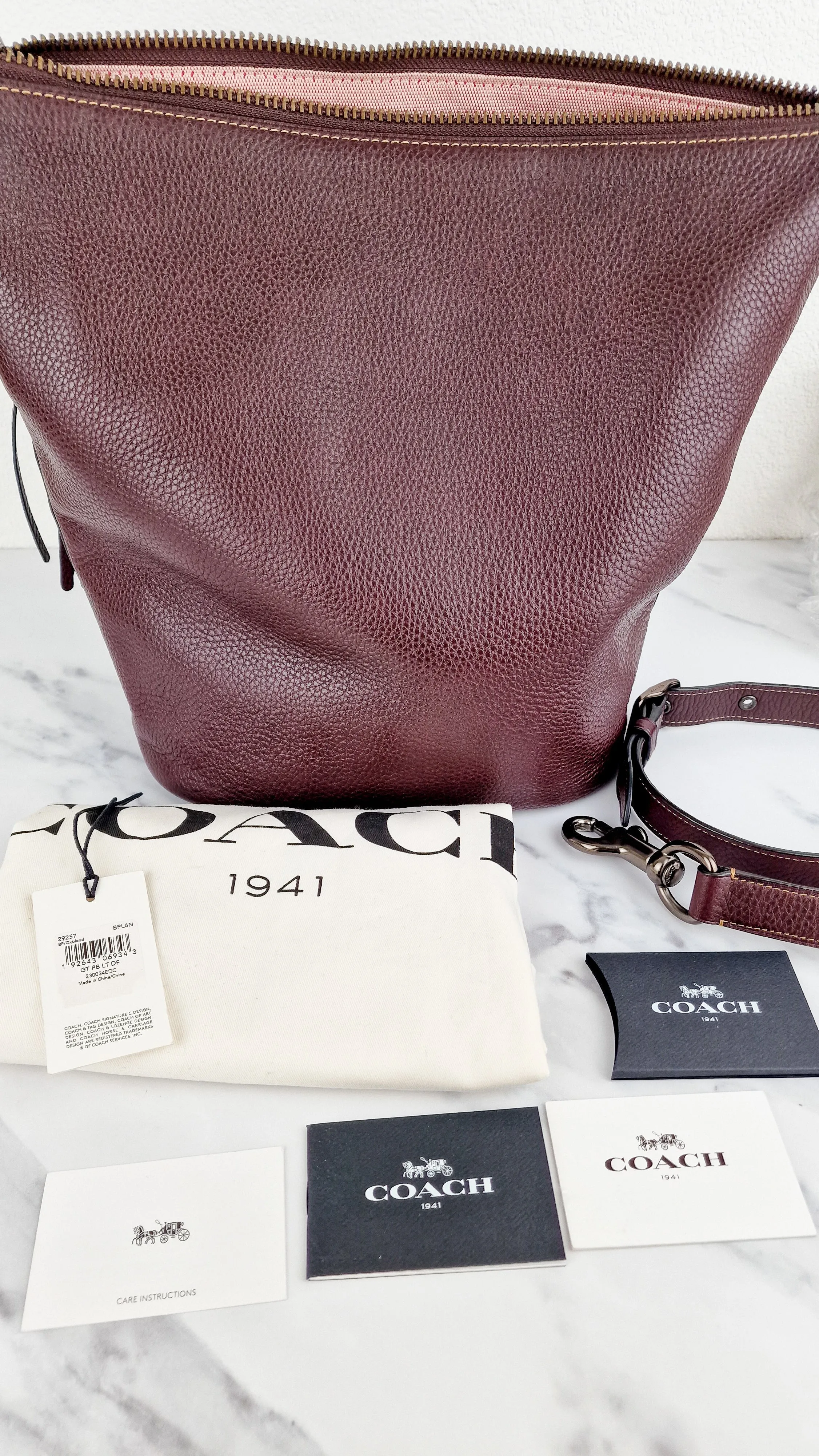 Coach 1941 Duffle Bag in Oxblood Pebble Leather with Zip Top Coach 29257