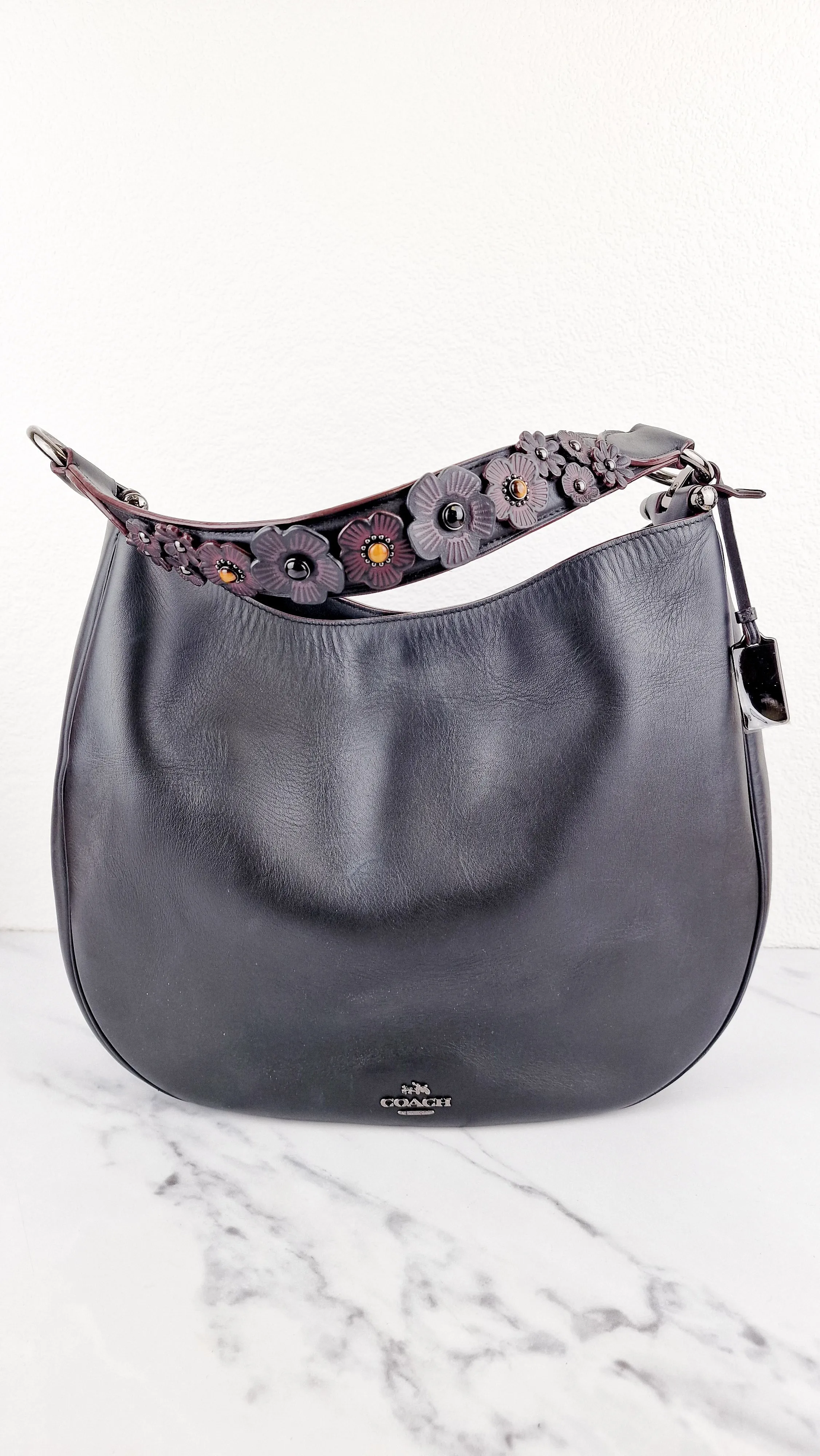 Coach Nomad Hobo in Black with Tea Rose Details Willow - Crossbody Shoulder Bag - Coach 55543