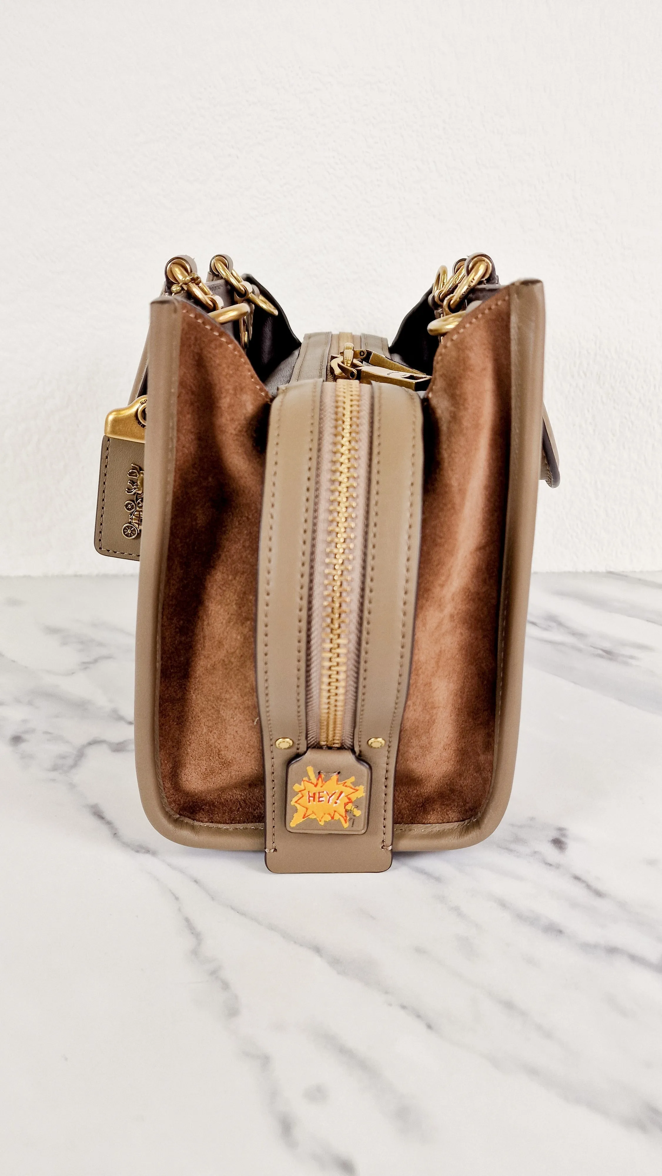 Coach x Jean-Michel Basquiat Rogue 25 Pez Dispenser Dinosaur Bag in Elm Leather & Suede - Handbag Crosbody Shoulder Bag in Taupe Beechwood - Coach 6889