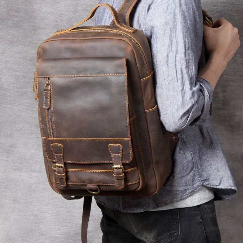 Crazy horse leather knapsack laptop backpack