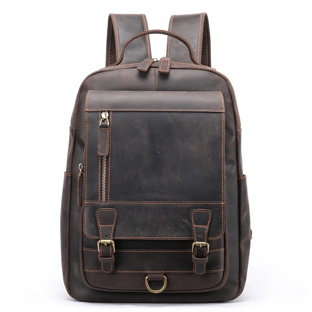 Crazy horse leather knapsack laptop backpack