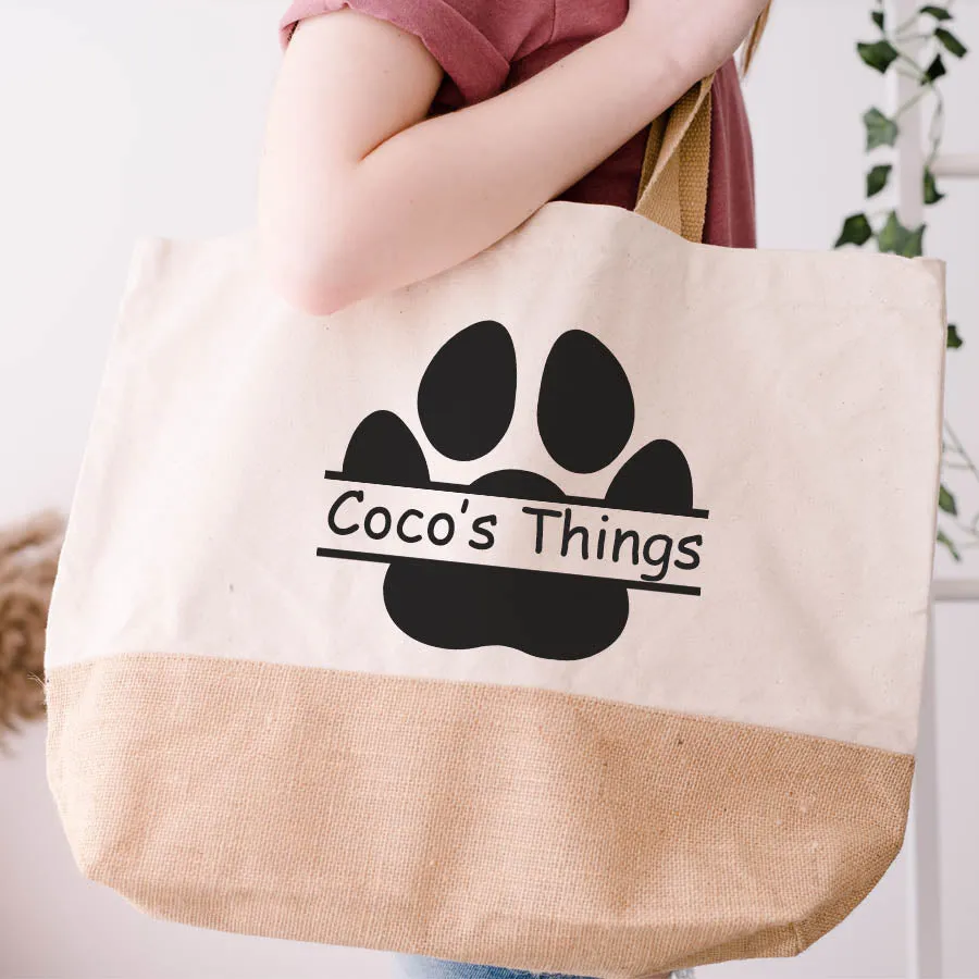 Dog Name's Things Panel Canvas Tote Bag