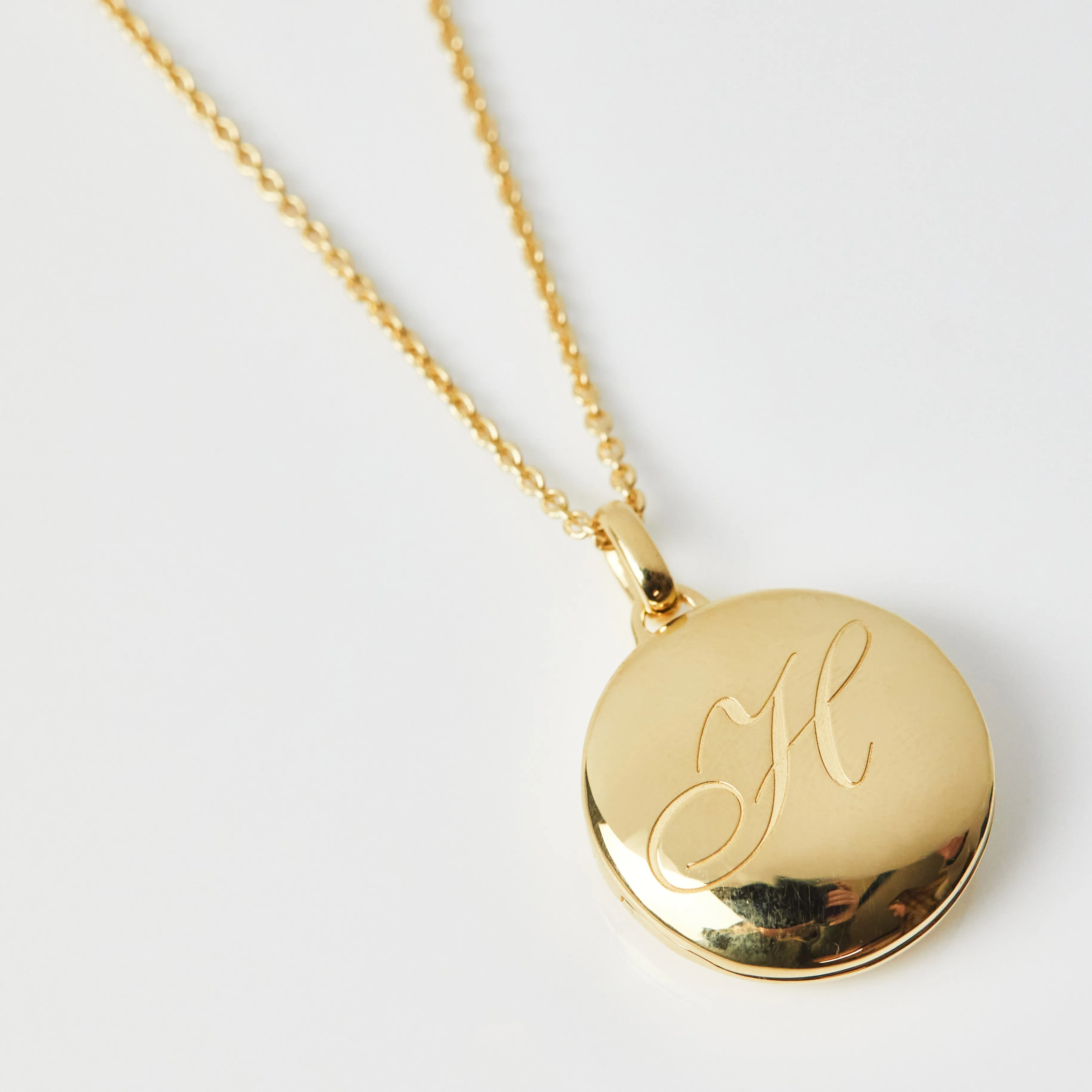 Engraved Initial Locket Necklace with Diamond Detail