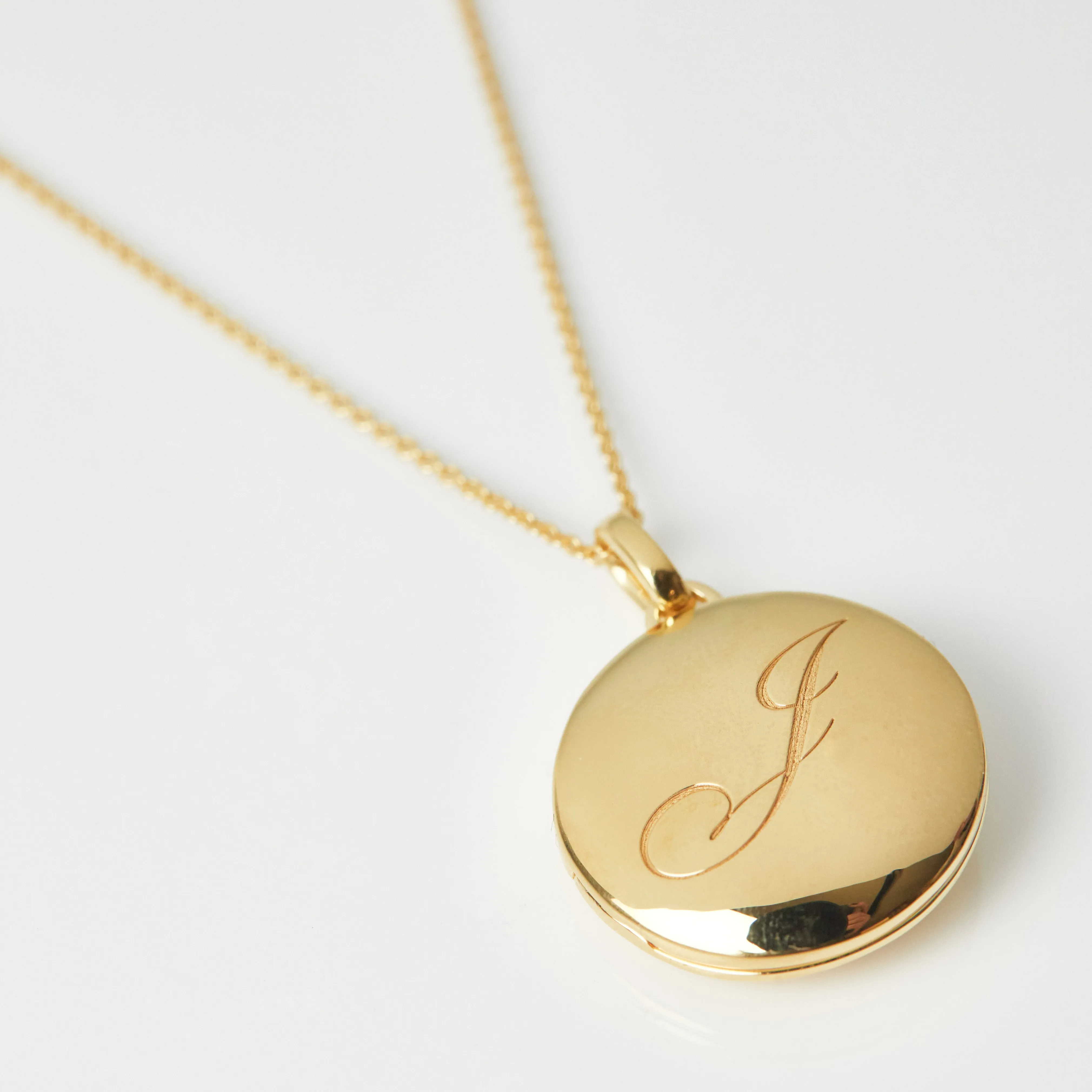 Engraved Initial Locket Necklace with Diamond Detail