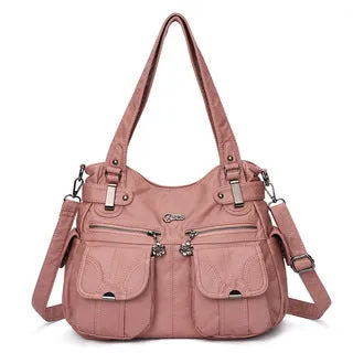 Fashion Ladies Soft Leather Portable Messenger Bag Crossbody Bags For ladies Zipper Pocket Soft Casual Tote