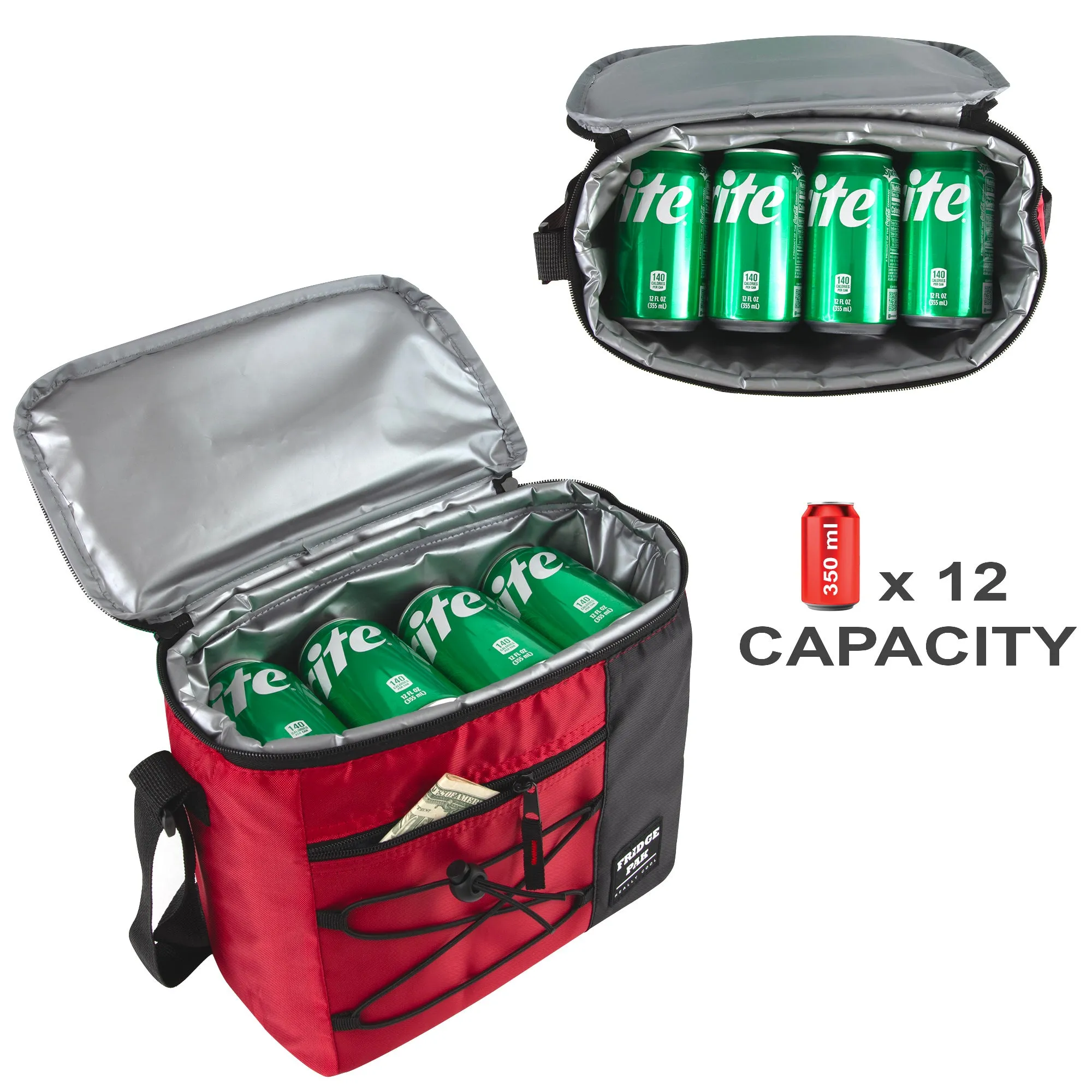 Fridge Pak 12 Can Bungee Cooler Bag With Front Zippered Pocket - 4 Colors