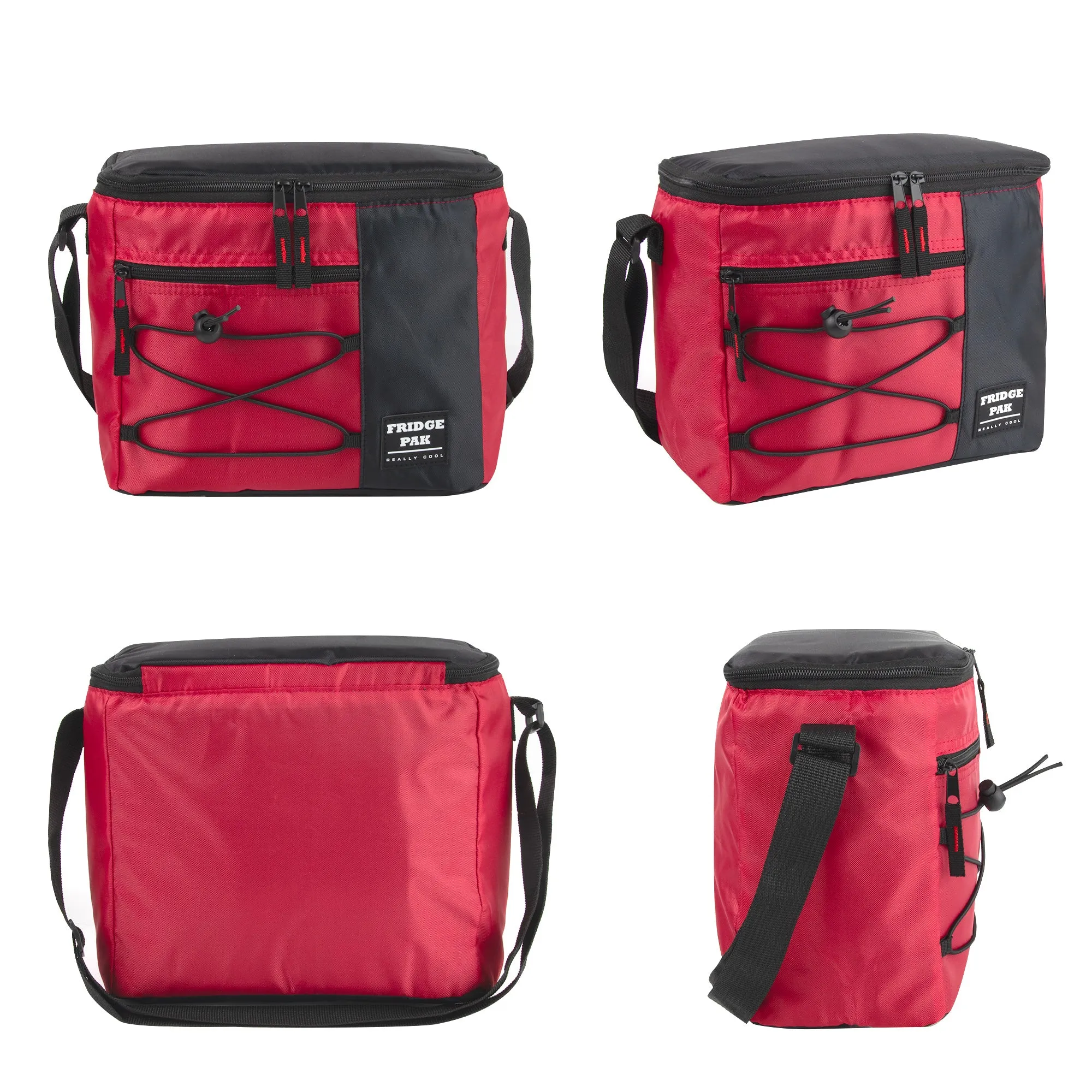 Fridge Pak 12 Can Bungee Cooler Bag With Front Zippered Pocket - 4 Colors