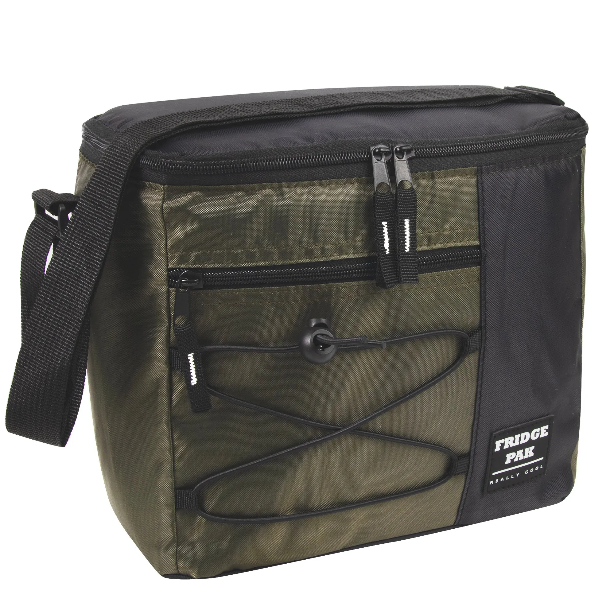 Fridge Pak 12 Can Bungee Cooler Bag With Front Zippered Pocket - 4 Colors