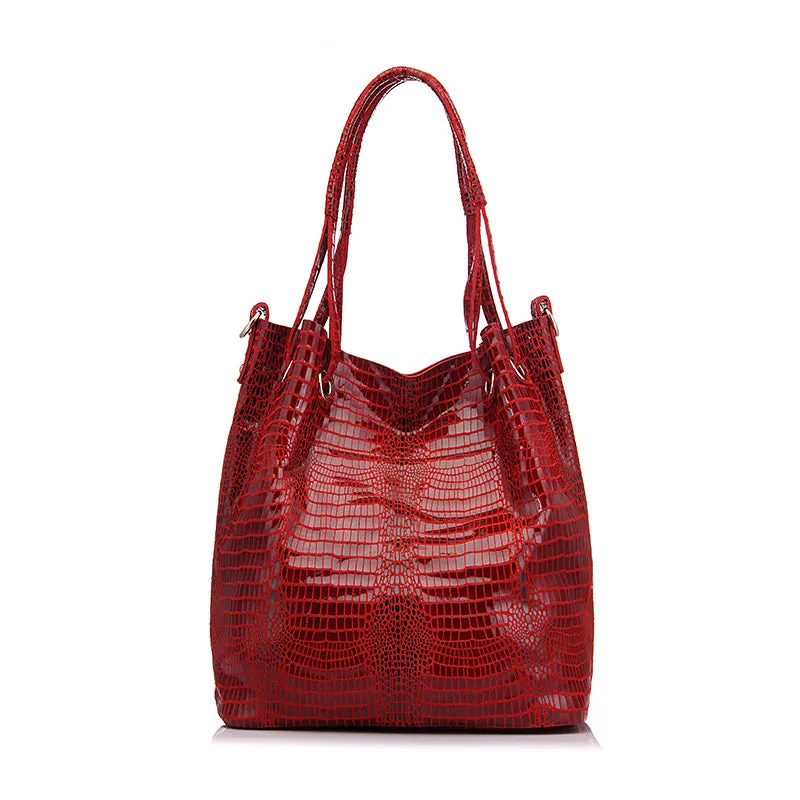 Genuine Leather Alligator Print Shoulder Bag