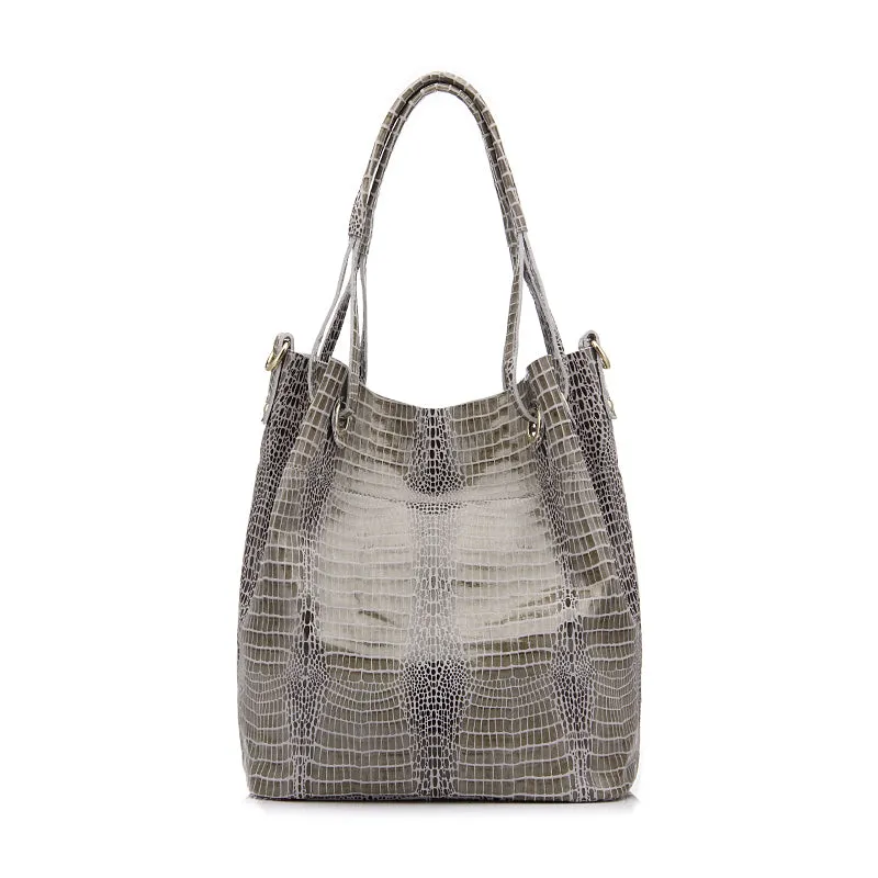 Genuine Leather Alligator Print Shoulder Bag