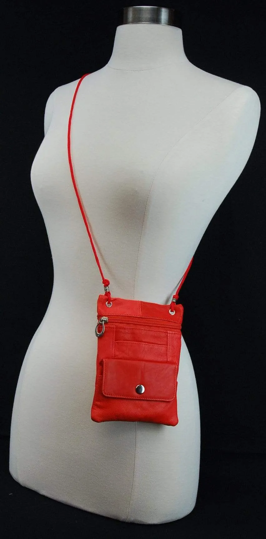 Genuine Leather Cross Body Bag With Front Button Pocket Orange