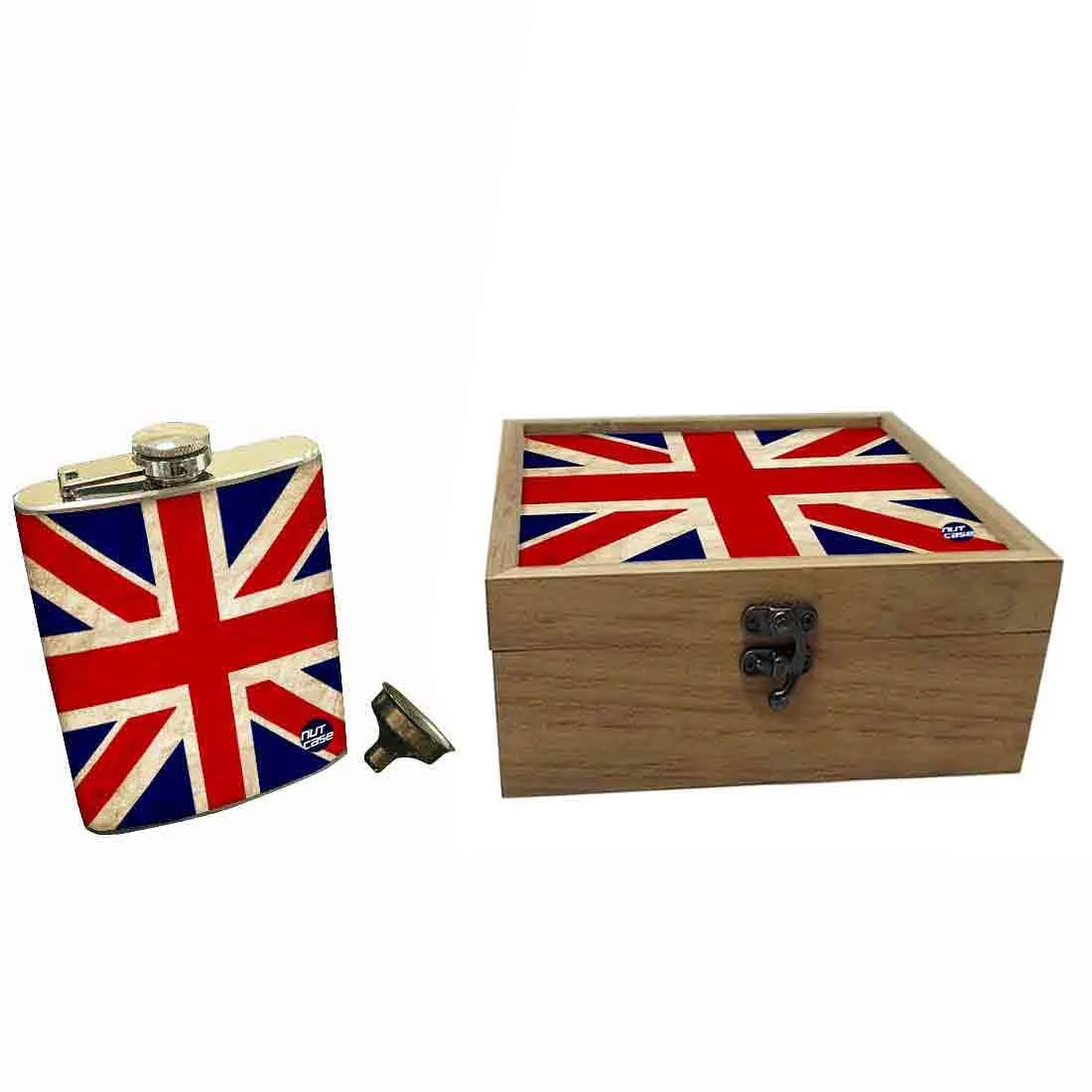 Hip Flask Gift Box -Vintage Union Jack British Flag