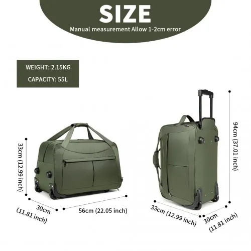 Kono Foldable Large Capacity Trolley Travel Bag - Green | Lightweight & Durable