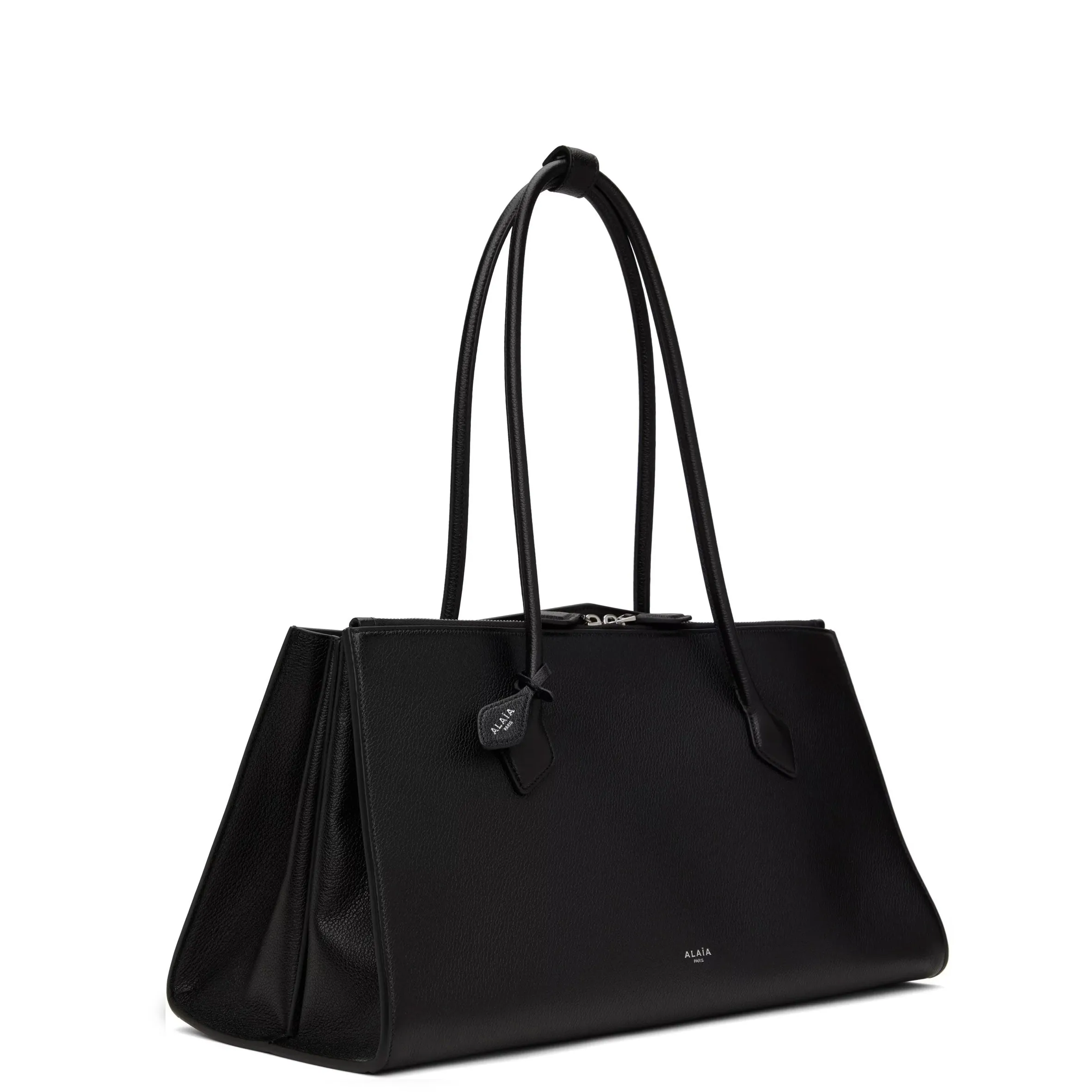 Le Teckel Tote, Grained Leather, Black