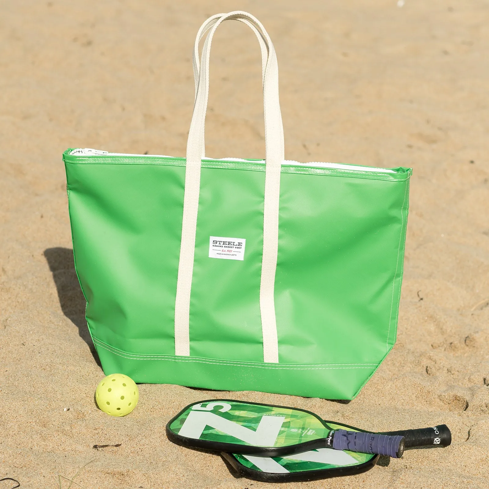 Lime Green Steeletex Zip Top Beach Tote - Medium