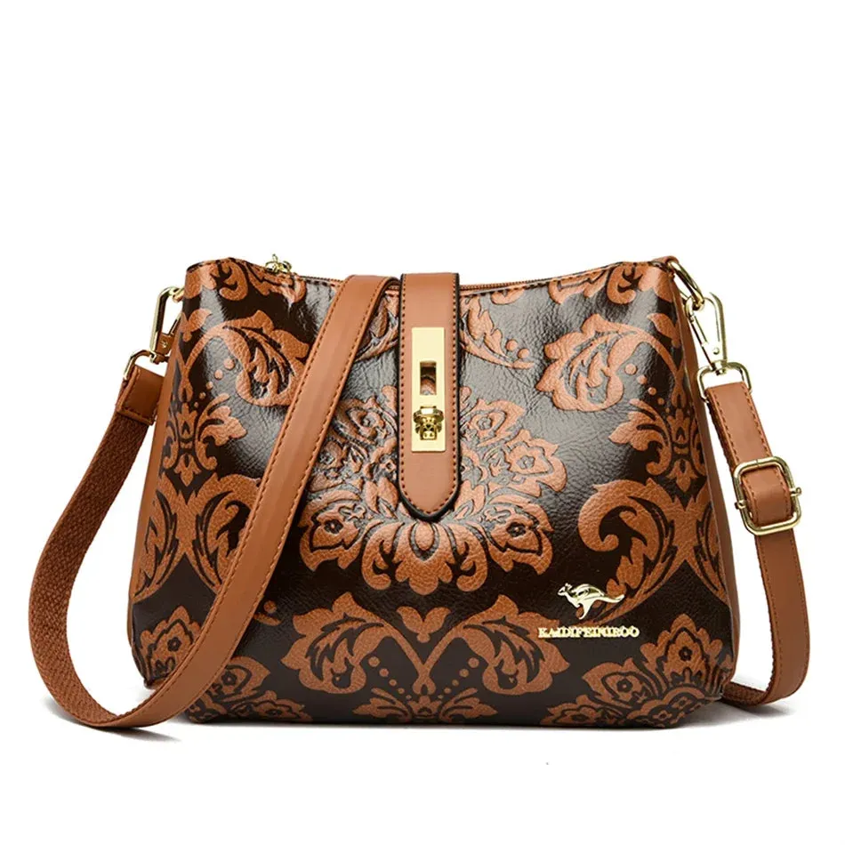 Luxurious 3-Layer Microfiber Shoulder Bag with Floral and Sequined Embellishments.