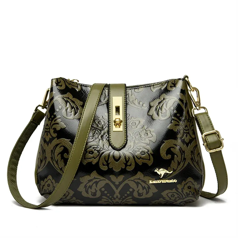 Luxurious 3-Layer Microfiber Shoulder Bag with Floral and Sequined Embellishments.