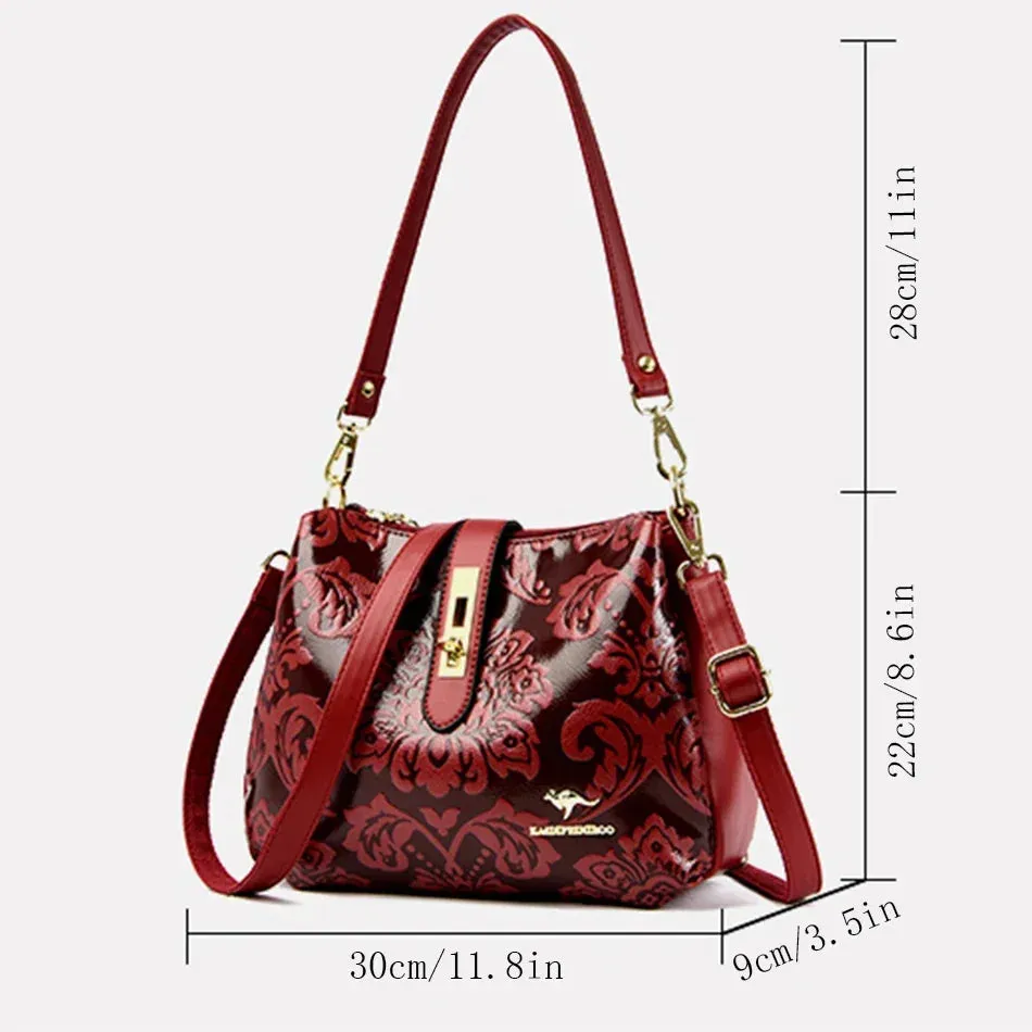 Luxurious 3-Layer Microfiber Shoulder Bag with Floral and Sequined Embellishments.