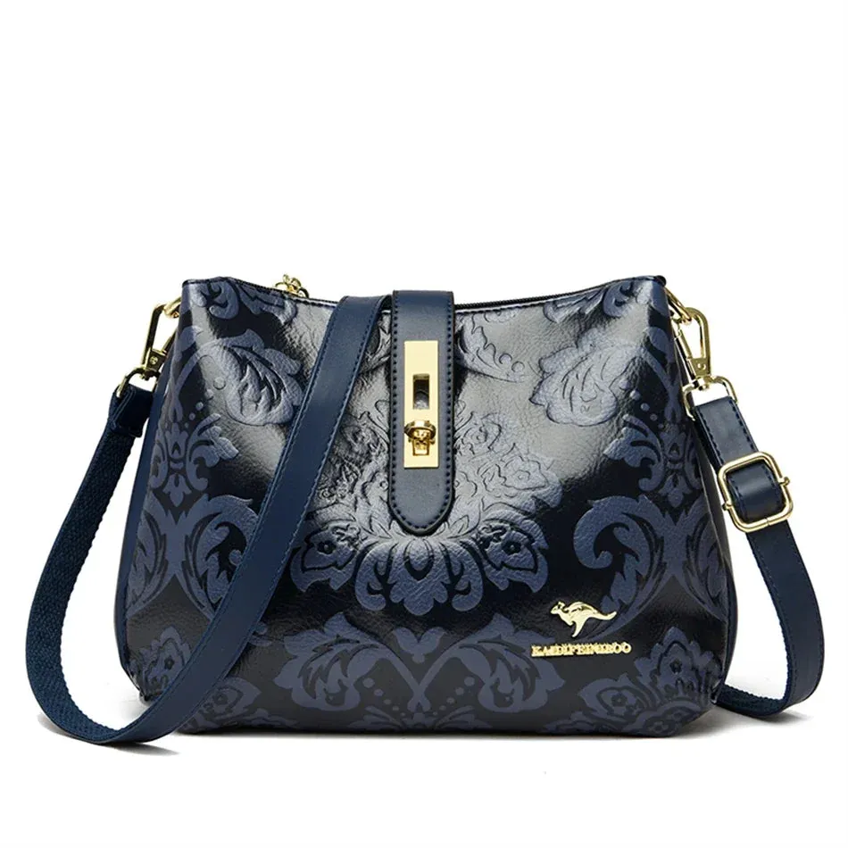 Luxurious 3-Layer Microfiber Shoulder Bag with Floral and Sequined Embellishments.