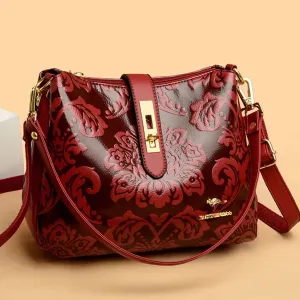 Luxurious 3-Layer Microfiber Shoulder Bag with Floral and Sequined Embellishments.