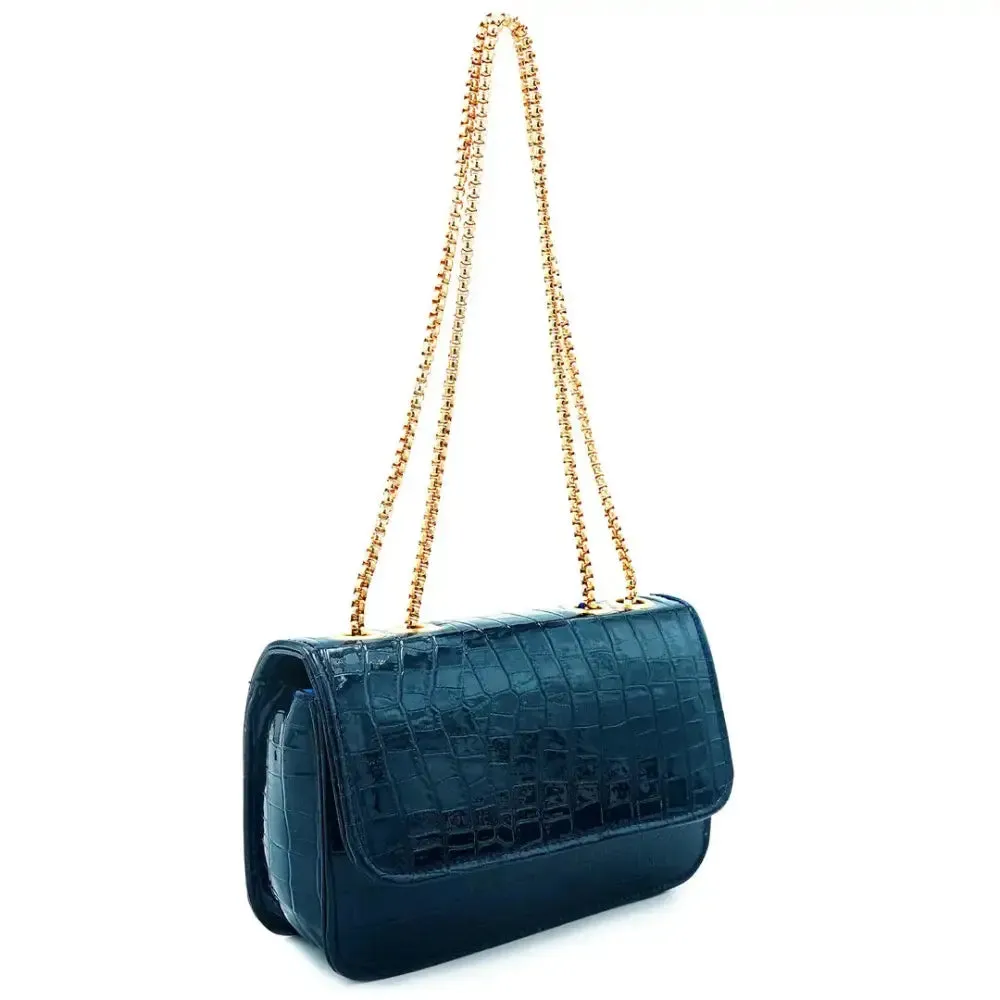 LX Shining Croc PU Leather Casual Travel Golden Chain Shoulder Detachable Slingbag For Women's